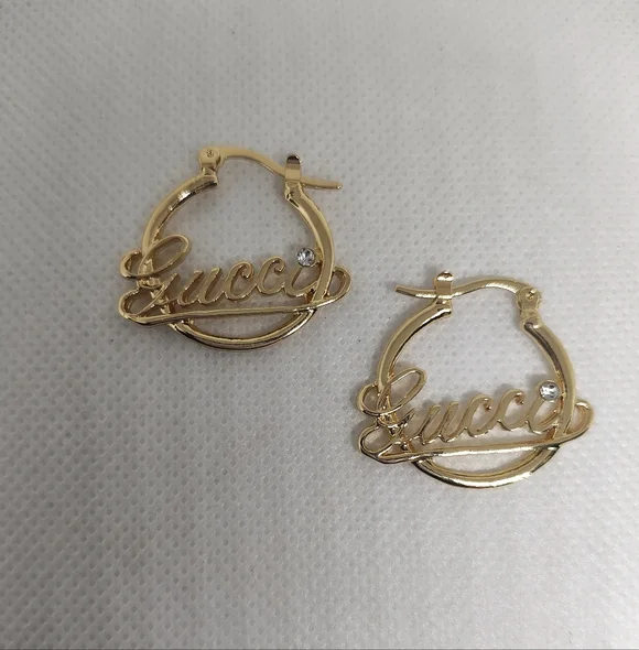 Fashion Gold Logo Hoop Earrings - Picture 2 of 4